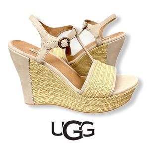 UGG Fitchie Oyster Strappy Wedge Heels Sz 6.5